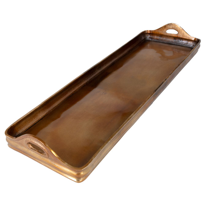 Bandeja rectangular Vilá Decoración de aluminio color bronce.