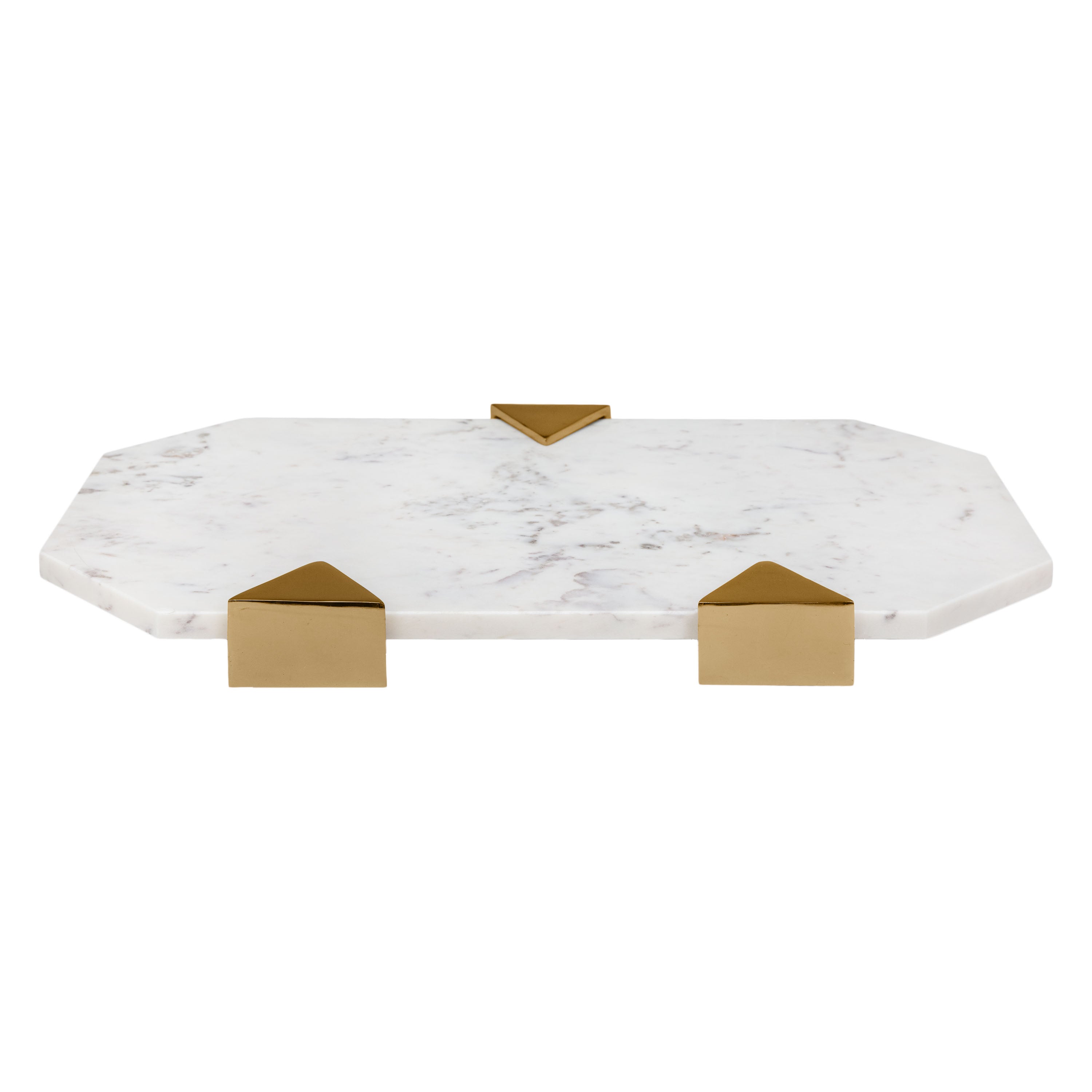 Bowl Vilá Decoración de mármol blanco con detalles de aluminio dorado.