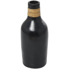 Jarrón negro grande con borde de cáñamo - Vilá Decoración - Muebles y decoración en Medellín y Colombia
