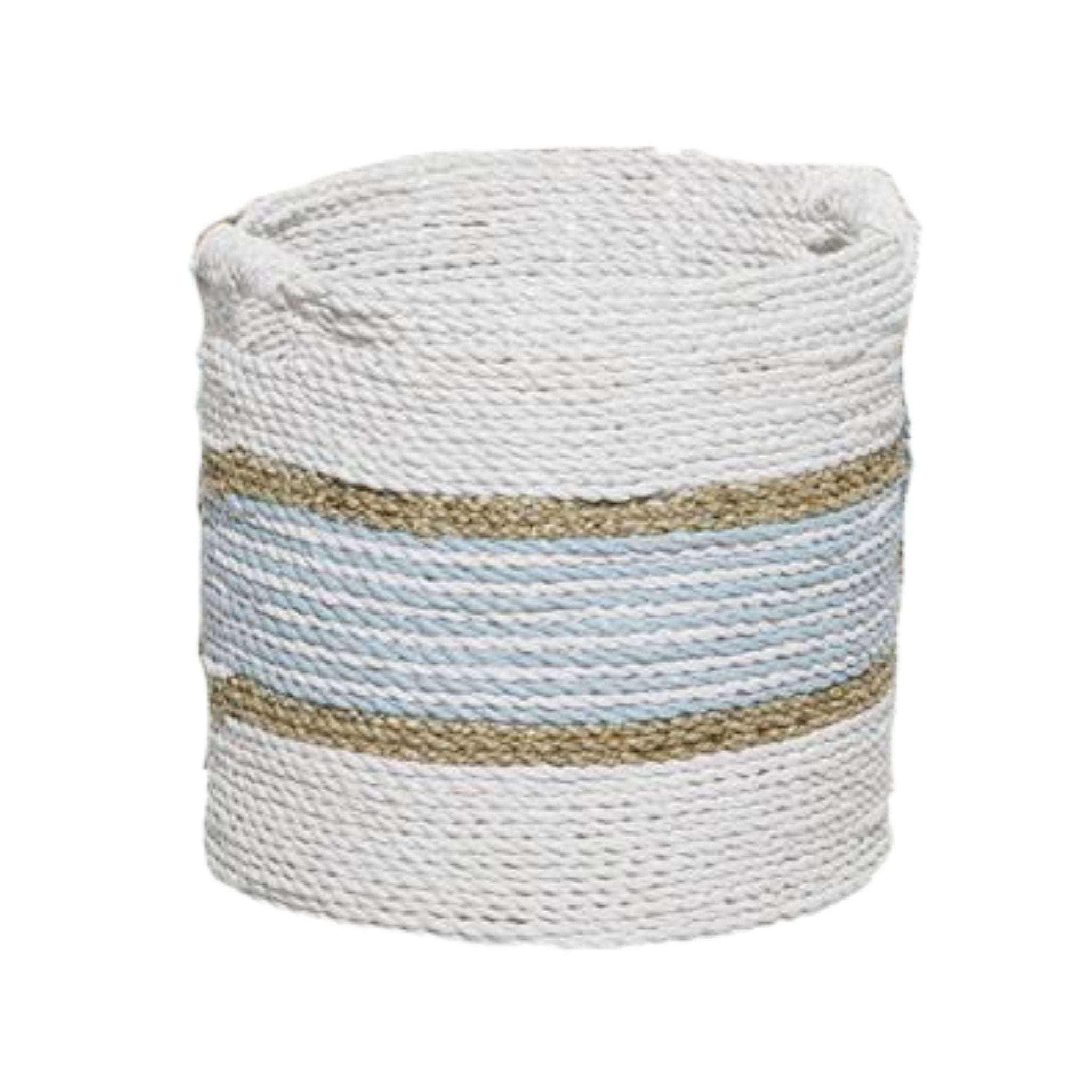 Canasta tejida blanca y azul para almacenamiento pequeño - Vilá Decoración - Muebles y decoración en Medellín y Colombia