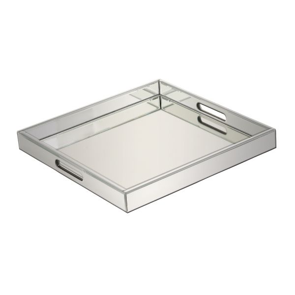 Bandeja espejo cuadrada plateada para servir - Vilá Decoración - Muebles y decoración en Medellín y Colombia