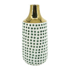 Jarrón grande blanco con puntos verdes y dorado - Vilá Decoración - Muebles y decoración en Medellín y Colombia