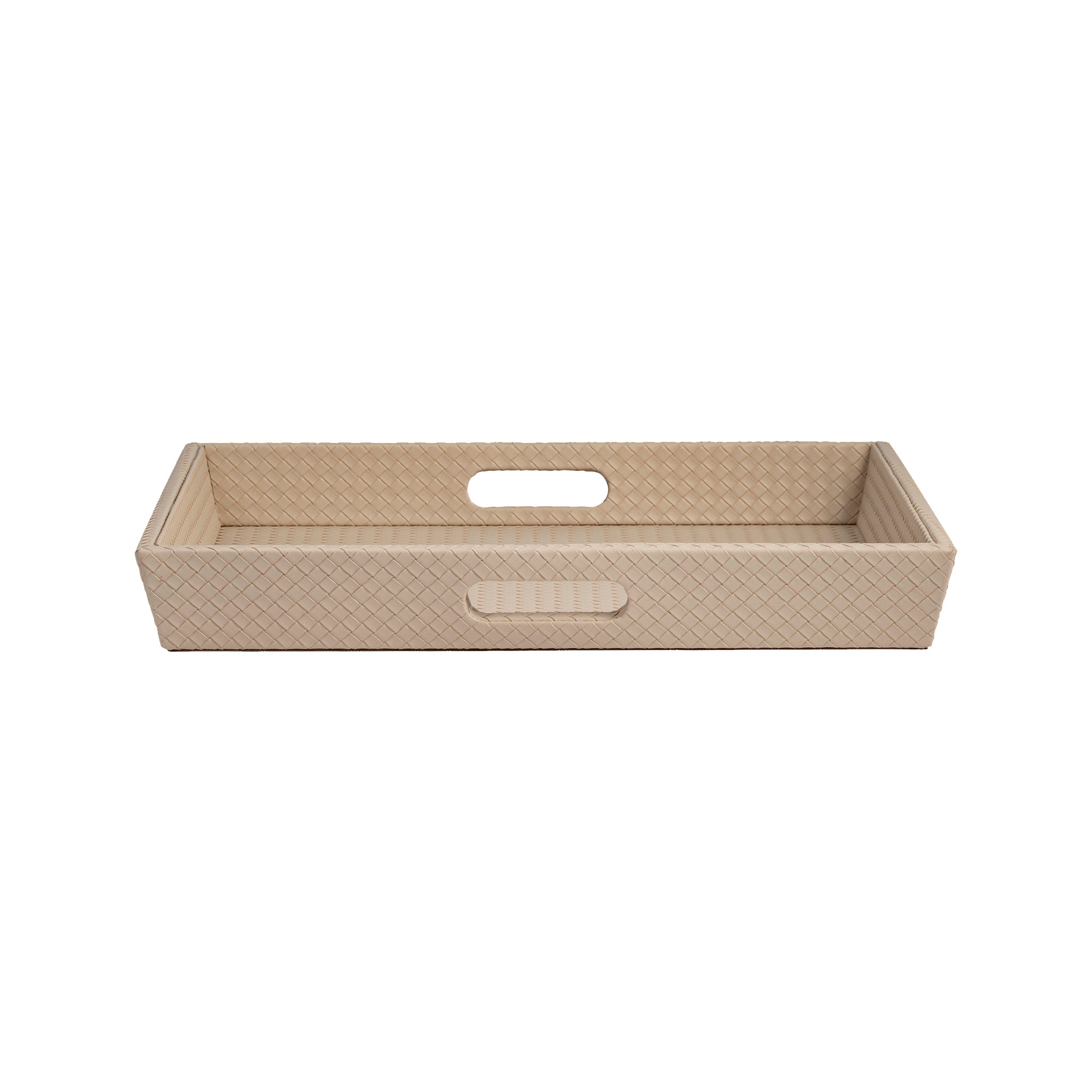 Bandeja mediana beige de cuero tejido - Vilá Decoración - Muebles y decoración en Medellín y Colombia