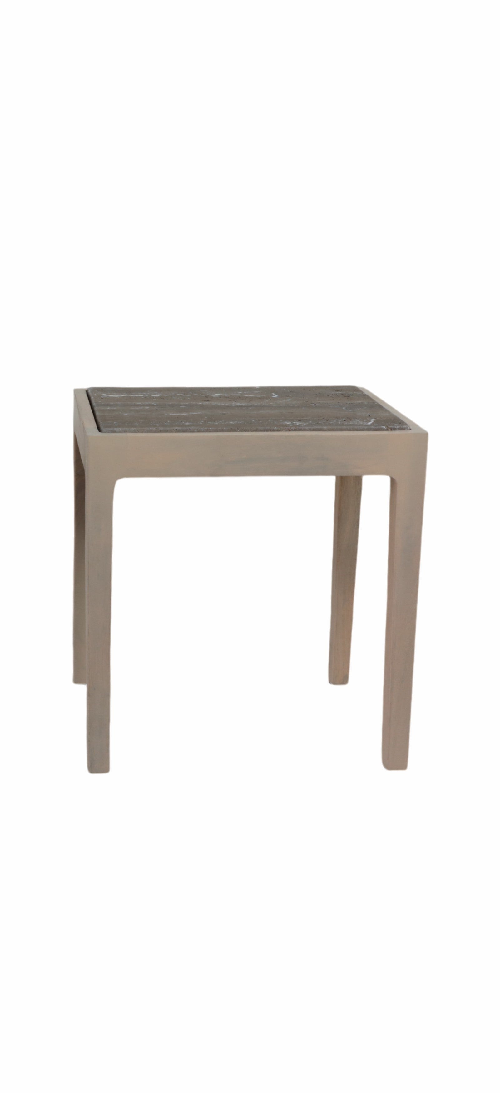 Mesa auxiliar de diseño sofisticado en tono neutro, con tablero texturizado. Perfecta para ambientes elegantes.