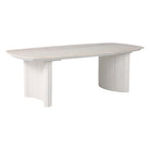 Mesa de centro ovalada de mármol claro con bases acanaladas blancas, estilo moderno lujoso.