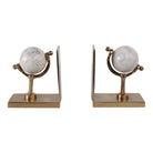 Par de sujetalibros de mármol blanco con vetas y metal dorado, diseño moderno y elegante.