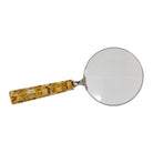 Lupa decorativa de lujo con mango en resina estilo mármol tonos ámbar y plateado