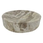 Cuenco decorativo de mármol natural con patrón veteado, vista superior frontal para decoración de lujo.