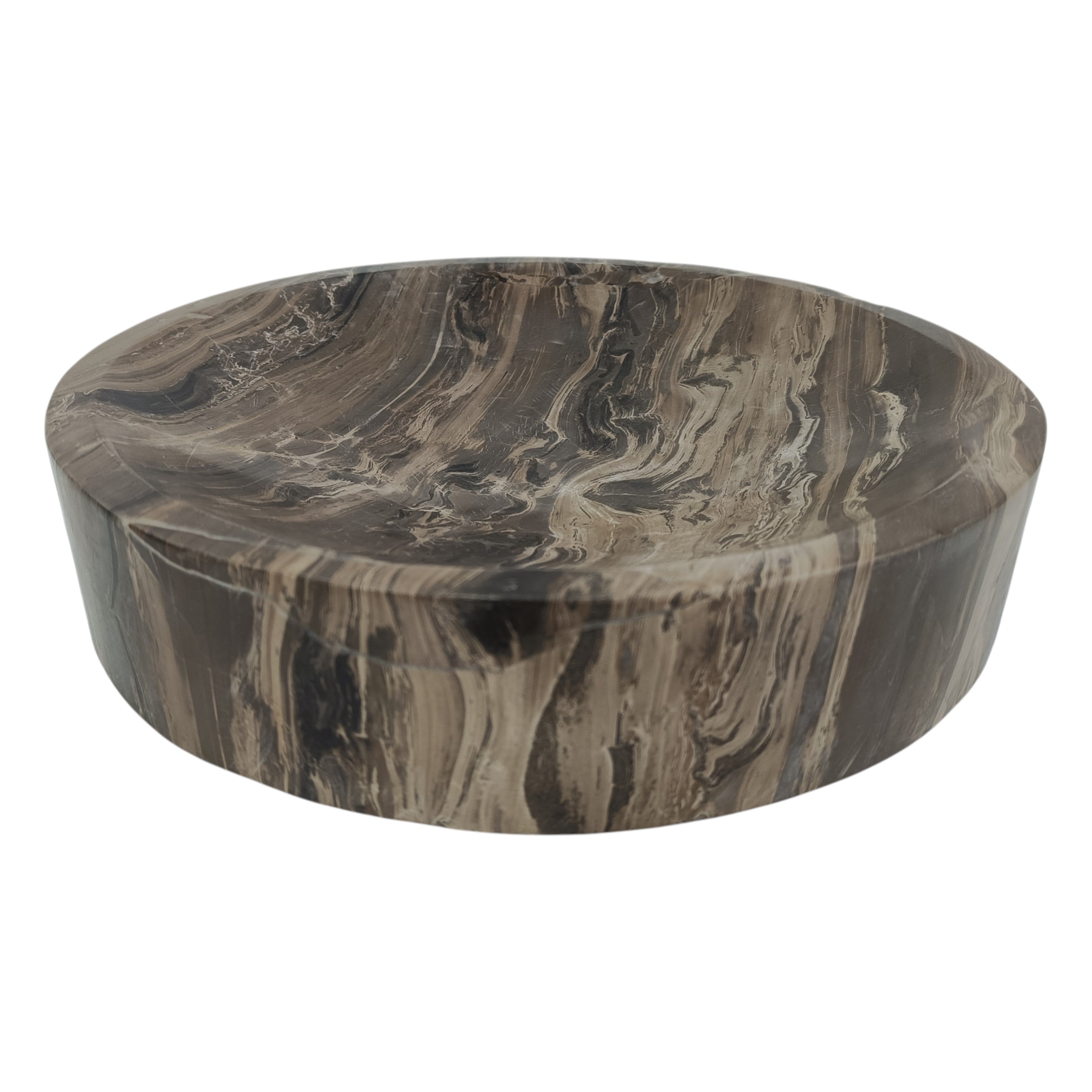 Bowl decorativo veteado en tonos tierra y gris, ideal para centro de mesa de sala o comedor.