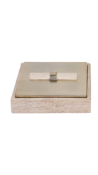 Cofre decorativo grande de lujo en travertino natural y latón dorado con tapa de metal