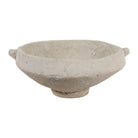 Exclusivo bowl decorativo artesanal de estilo rústico en tono claro con textura única y asas laterales.