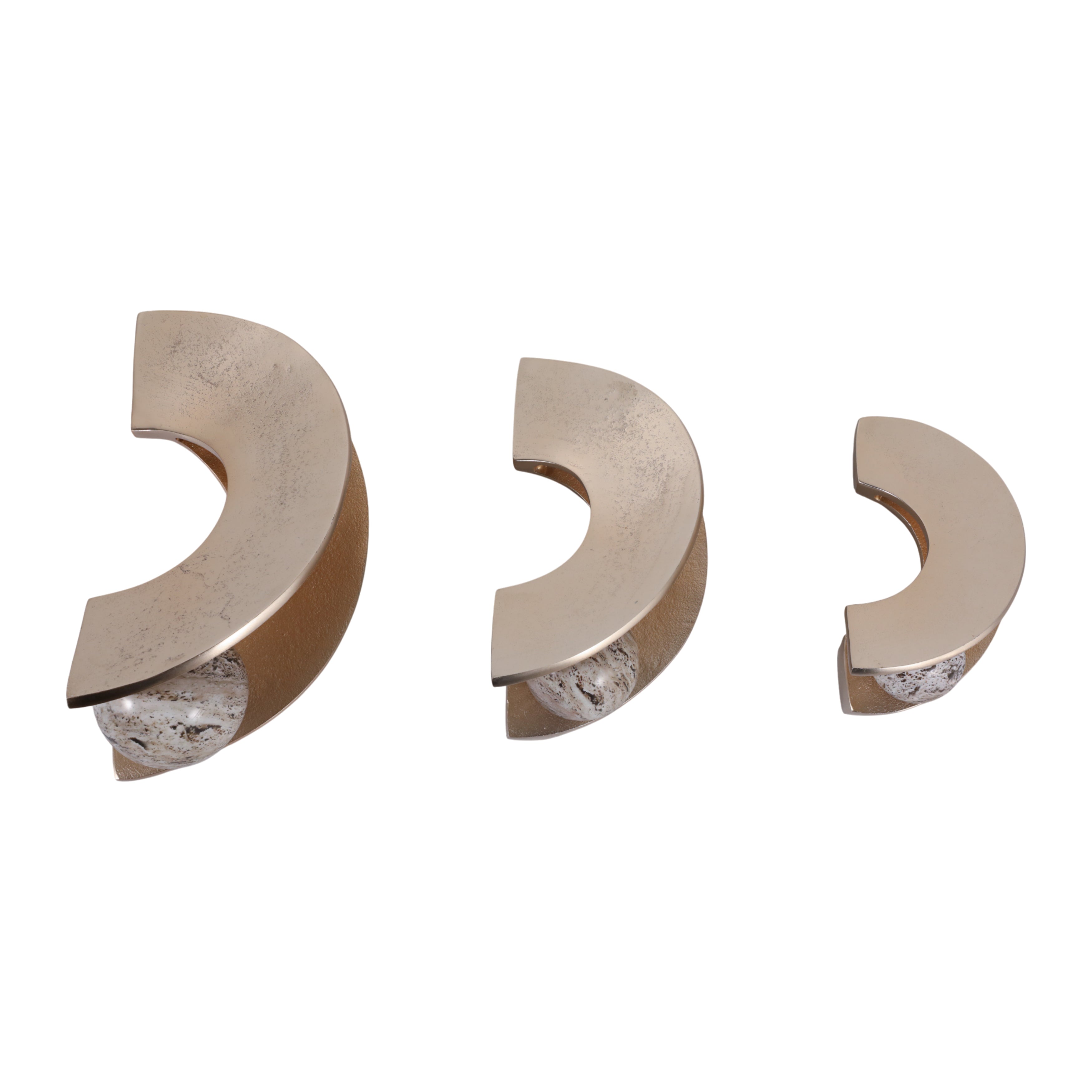 Set de 3 apliques de pared modernos en metal tono champagne y esferas de cristal texturizado, diseño exclusivo.