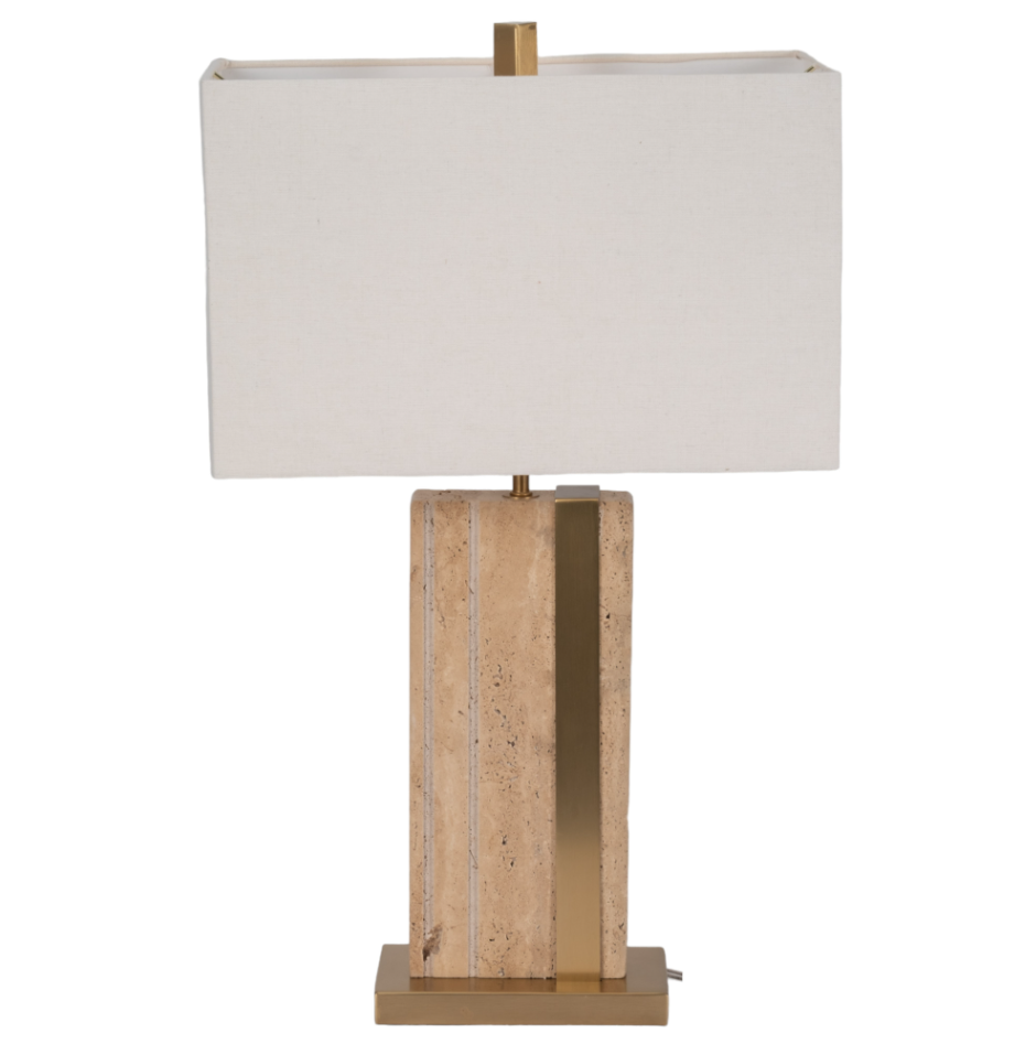 Lámpara decorativa beige de mesa con travertino - Vilá Decoración - Muebles y decoración en Medellín y Colombia