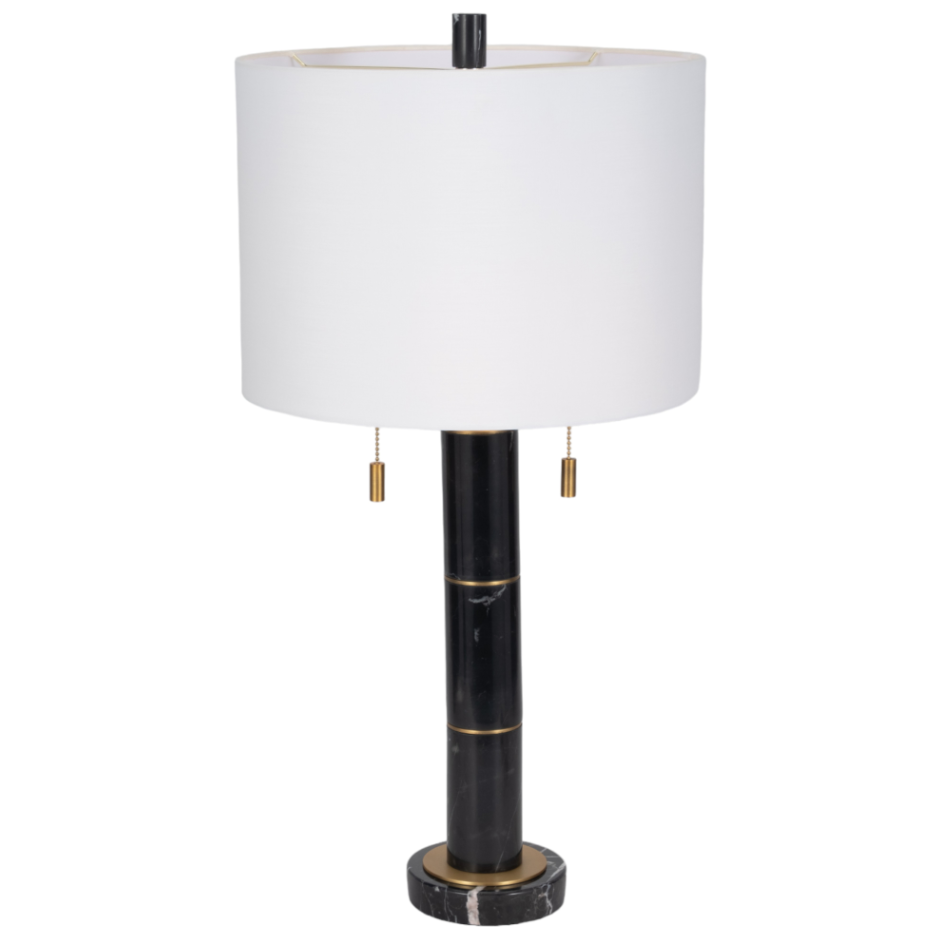 Lámpara decorativa mármol negro con pantalla blanca - Vilá Decoración - Muebles y decoración en Medellín y Colombia