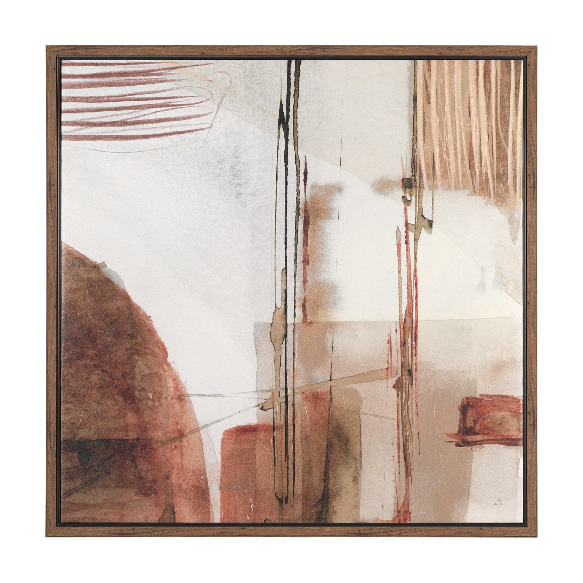 Cuadro abstracto de Vilá Decoración en lienzo con marco. Predominan los tonos tierra y beige.