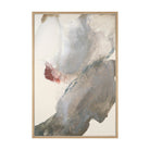 Cuadro de Vilá Decoración con obra de arte en lienzo enmarcada, embellecida a mano, con marco color madera clara y diseño abstracto en tonos grises, azules y toques de rojo.