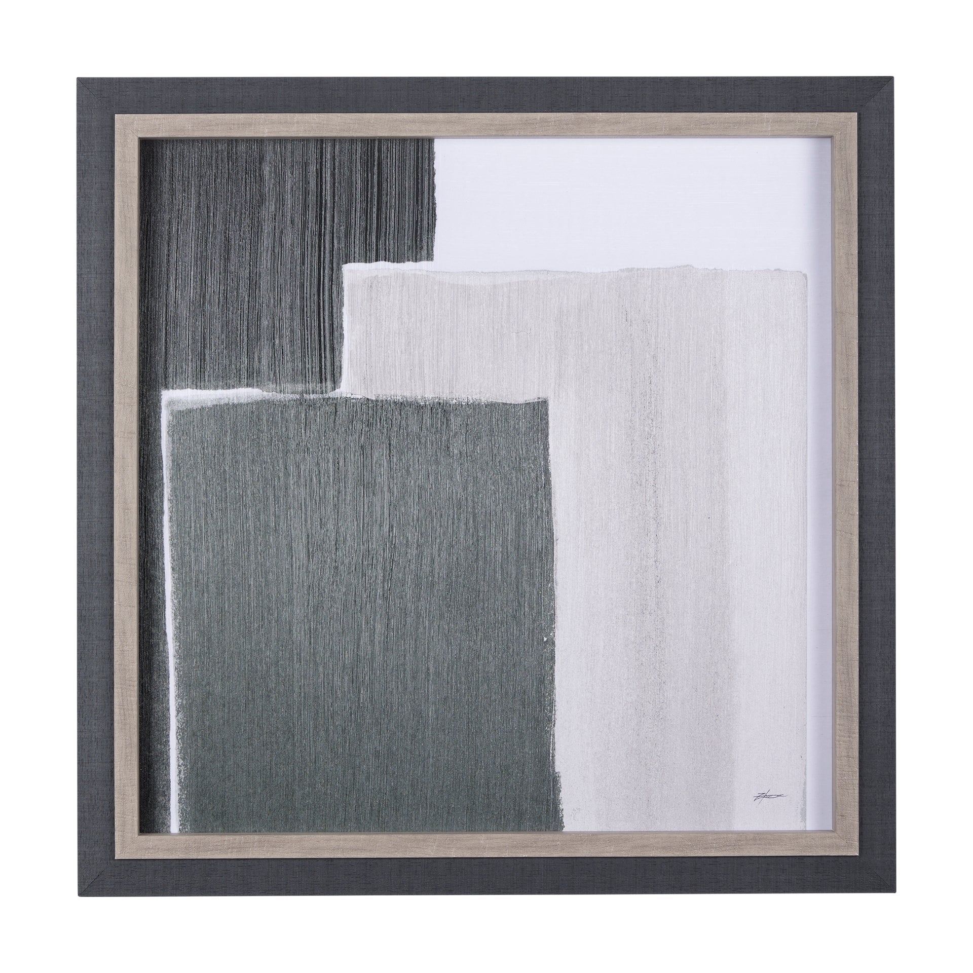 Cuadro de Vilá Decoración con impresión artística enmarcada a mano, poliresina y cartón, en tonos grises y blancos.