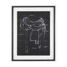 Cuadro de Vilá Decoración con impresión artística enmarcada texturizada, adornada a mano, que representa un boceto de silla de montar en tonos blanco y negro.
