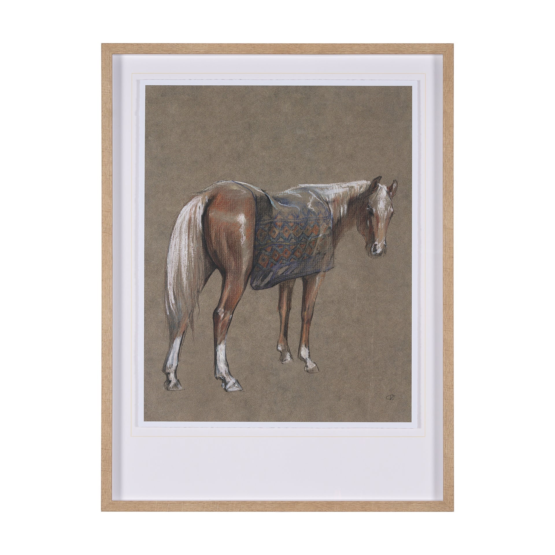 Cuadro de Vilá Decoración con impresión de arte enmarcada y texturizada adornada a mano, con marco de poliresina y vidrio, representando un caballo.