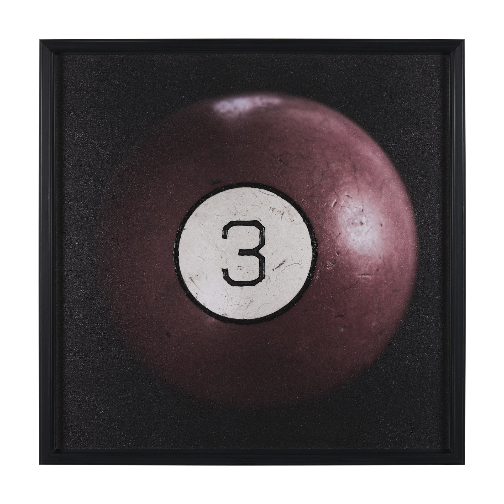 Cuadro de Vilá Decoración con impresión artística decográfica texturizada y embellecida a mano de una bola de billar número 3, sobre cartón y marco de poliresina.