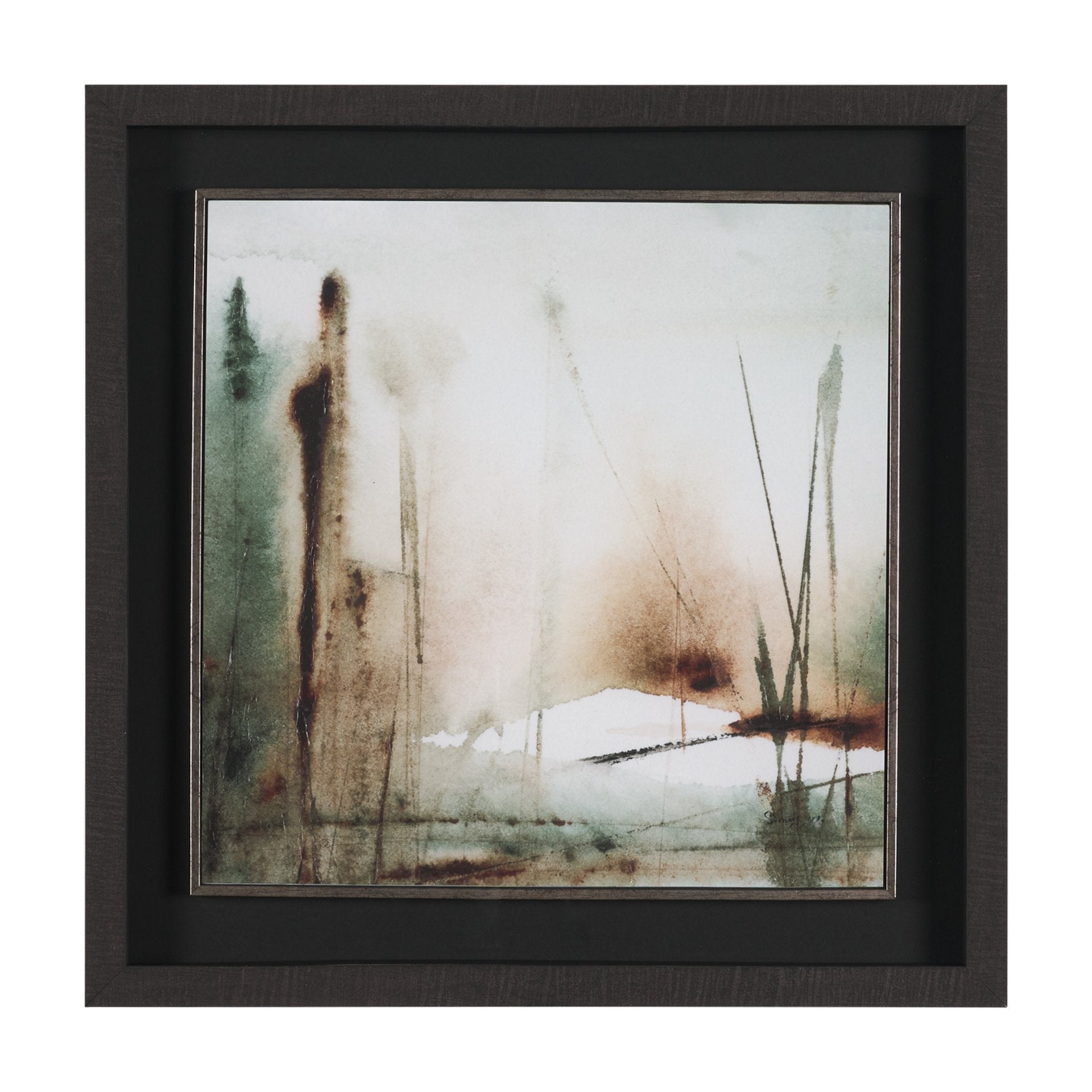 Cuadro de Vilá Decoración con impresión de arte de acuarela enmarcada bajo vidrio, con marco de cartón y poliresina en tonos marrones y verdes.