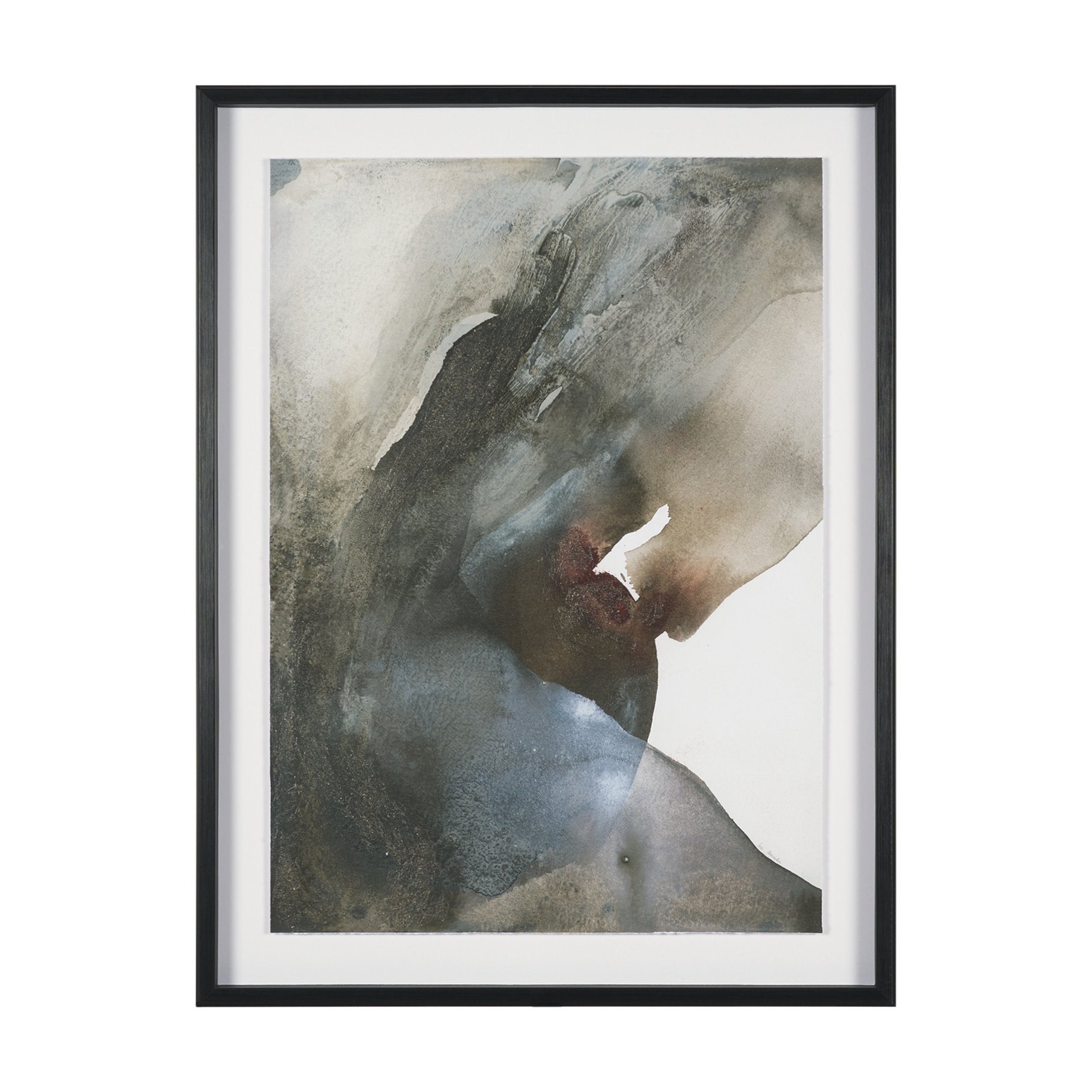 Cuadro abstracto de Vilá Decoración con obra de arte enmarcada y texturizada embellecida a mano, bajo vidrio, en tonos grises y negros.