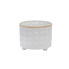 Plantador cerámico blanco pequeño con base de madera - Vilá Decoración - Muebles y decoración en Medellín y Colombia