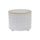 Plantador grande de cerámica blanca con borde de madera - Vilá Decoración - Muebles y decoración en Medellín y Colombia