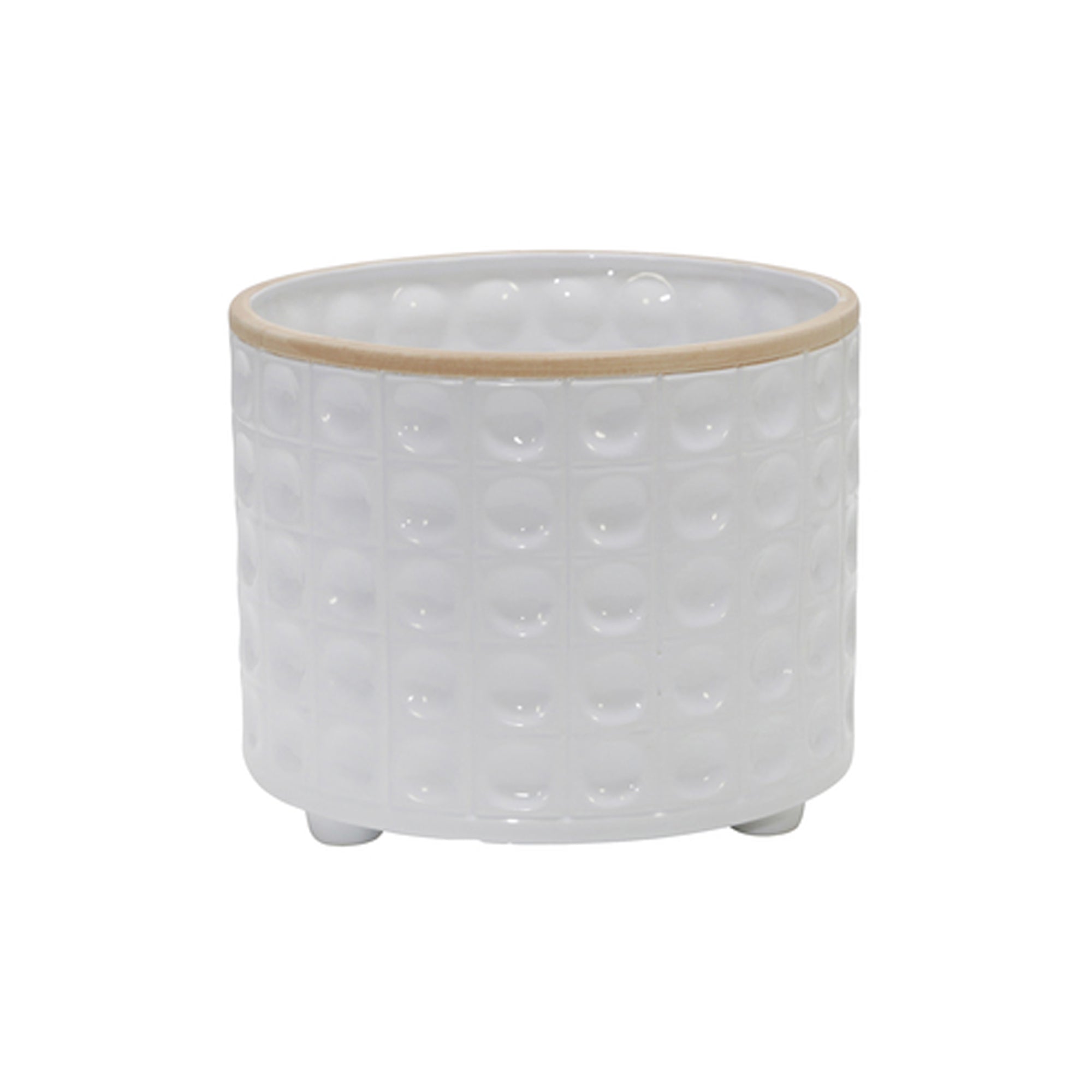 Plantador grande de cerámica blanca con borde de madera - Vilá Decoración - Muebles y decoración en Medellín y Colombia