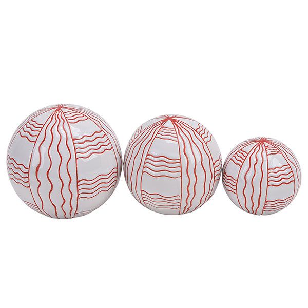 Set de 3 bolas decorativas cerámicas blanco y rojo - Vilá Decoración - Muebles y decoración en Medellín y Colombia