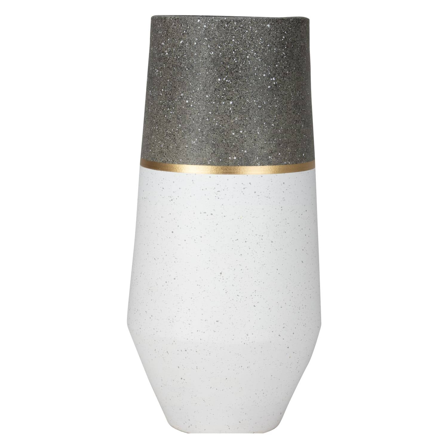 Jarrón gris y blanco con detalle dorado decorativo - Vilá Decoración - Muebles y decoración en Medellín y Colombia