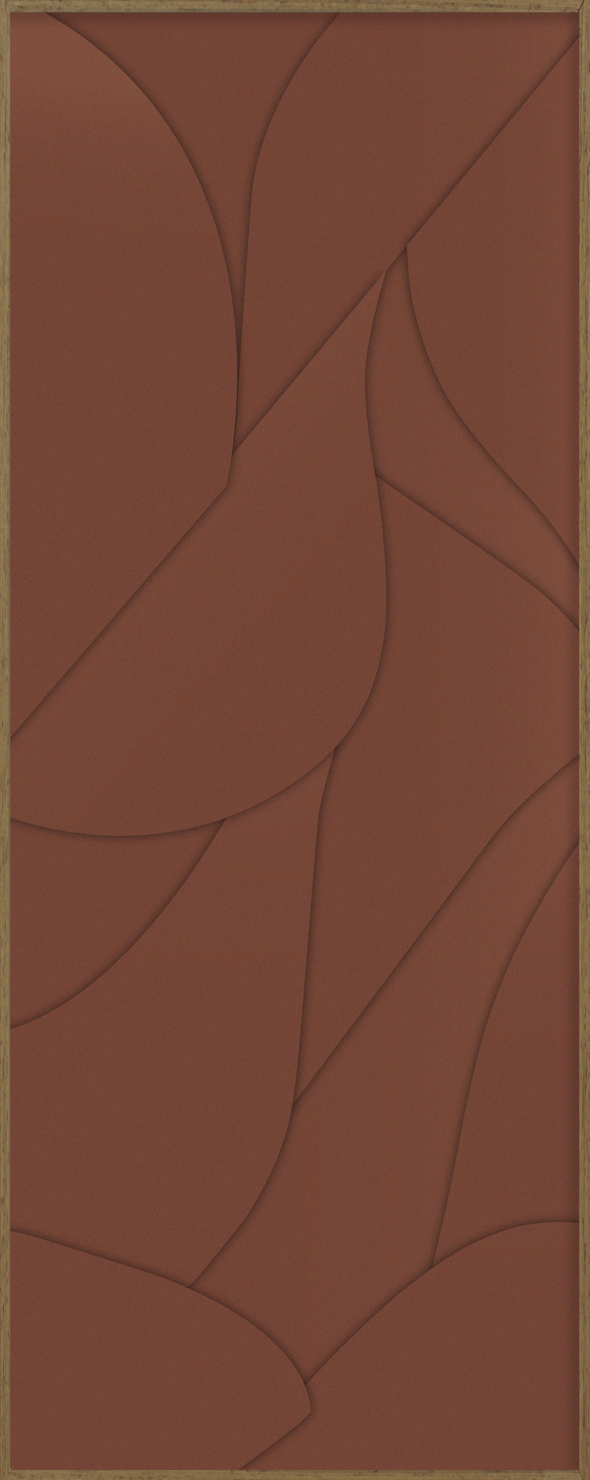 Cuadro Vilá Decoración con diseño abstracto en papel color terracota y marco de madera.