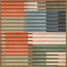 Cuadro Vilá Decoración con diseño abstracto de líneas horizontales en tonos naranja, beige, verde y gris, con marco de madera.