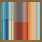Cuadro de Vilá Decoración con diseño abstracto de líneas verticales en tonos azules, naranjas y grises, con marco de madera.