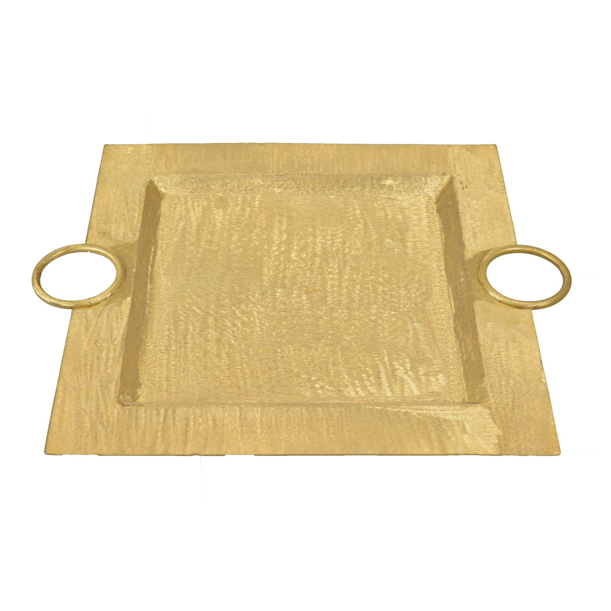 Bandeja metálica dorada cuadrada con asas - Vilá Decoración - Muebles y decoración en Medellín y Colombia