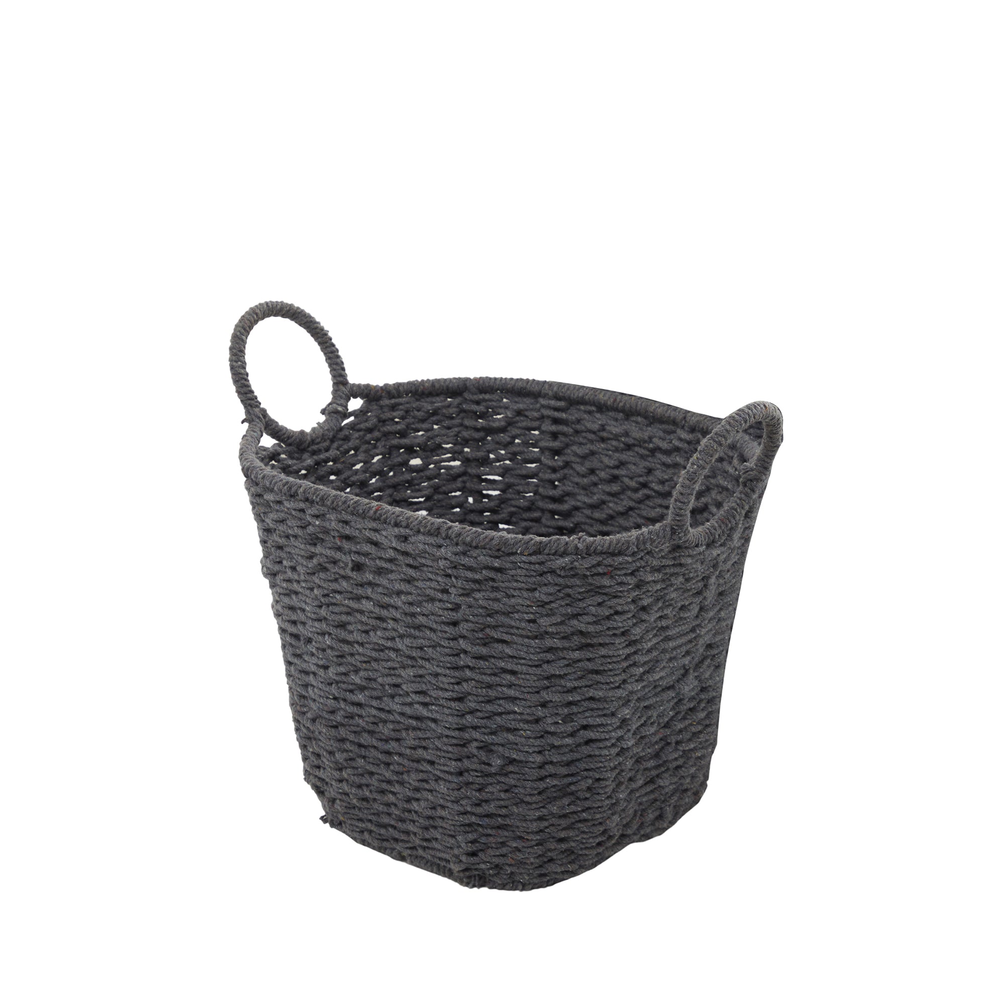 Canasta gris pequeña tejida con asas para almacenamiento - Vilá Decoración - Muebles y decoración en Medellín y Colombia