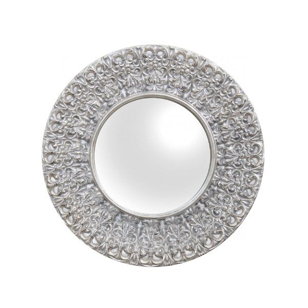 Espejo circular plata con marco grabado - Vilá Decoración - Muebles y decoración en Medellín y Colombia
