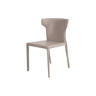 Silla de comedor moderna tapizada color beige topo con respaldo ergonómico y patas delgadas metálicas.