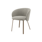 Silla poltrona tapizada gris texturizado con patas metálicas bronce para comedor o auxiliar.