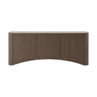Aparador curvo de madera oscura con 3 puertas y tope claro, vista frontal para sala de lujo.