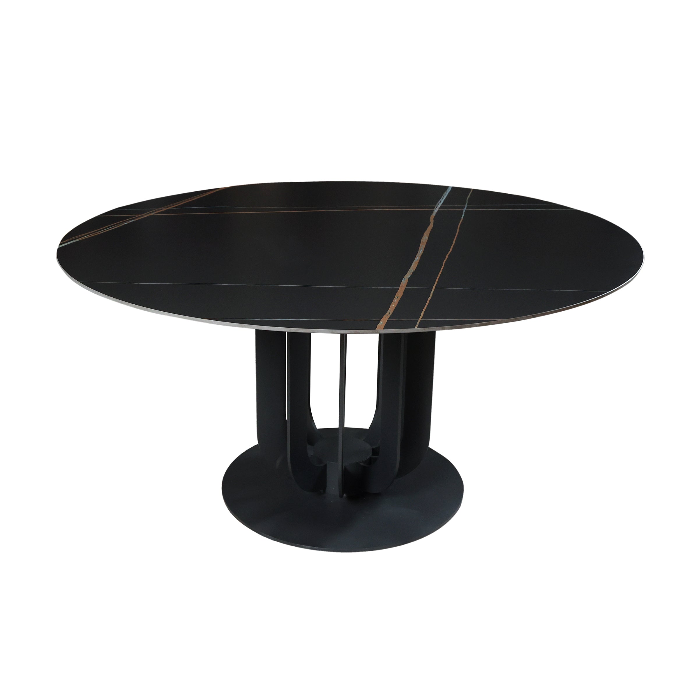 Mesa ovalada negra con vetas doradas para comedor - Vilá Decoración - Muebles y decoración en Medellín y Colombia