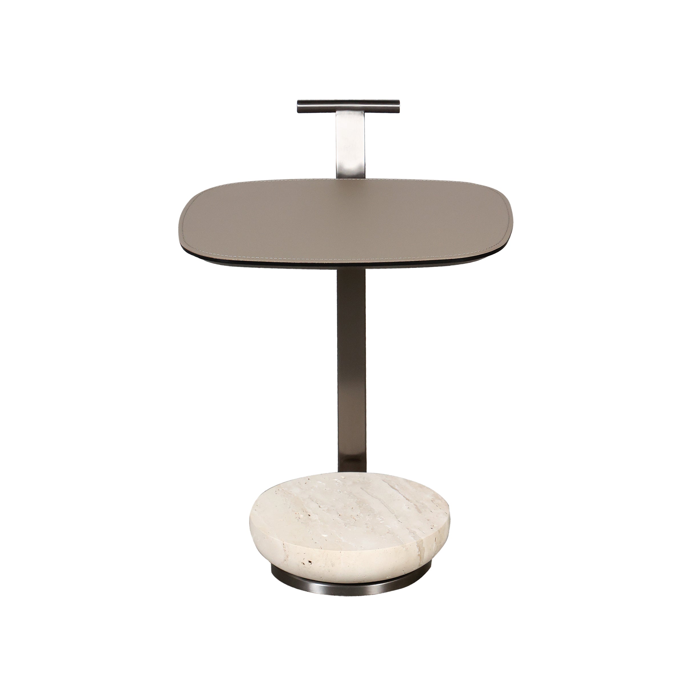 Mesa auxiliar marrón claro con base de mármol blanco - Vilá Decoración - Muebles y decoración en Medellín y Colombia