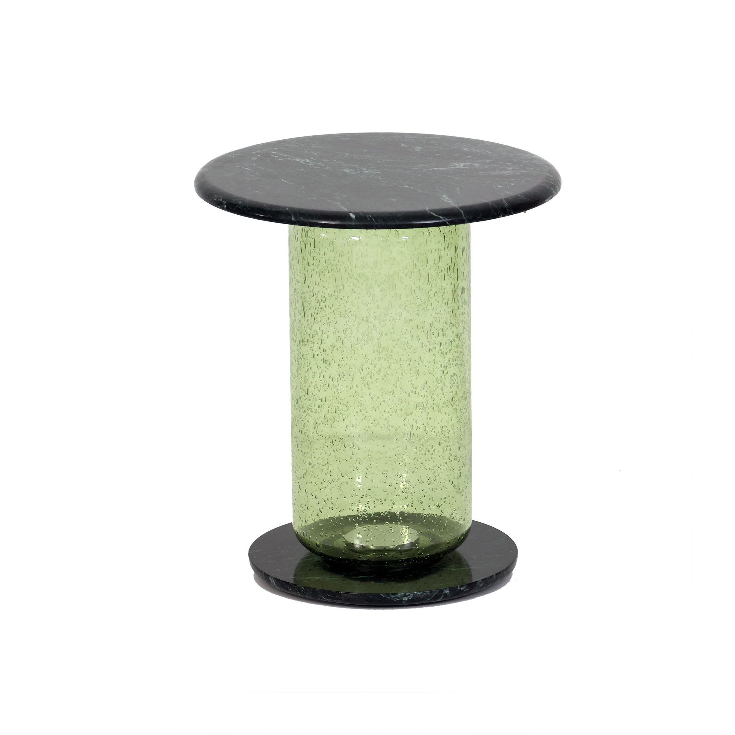 Mesa auxiliar verde con base cilíndrica negra - Vilá Decoración - Muebles y decoración en Medellín y Colombia
