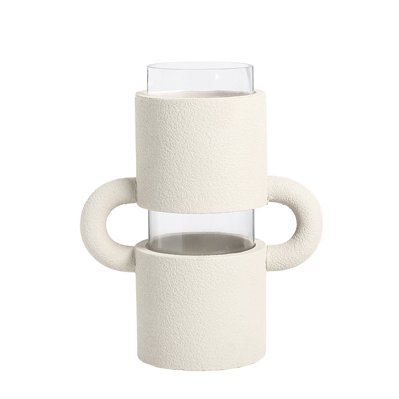 Jarrón blanco decorativo con asas para interiores - Vilá Decoración - Muebles y decoración en Medellín y Colombia