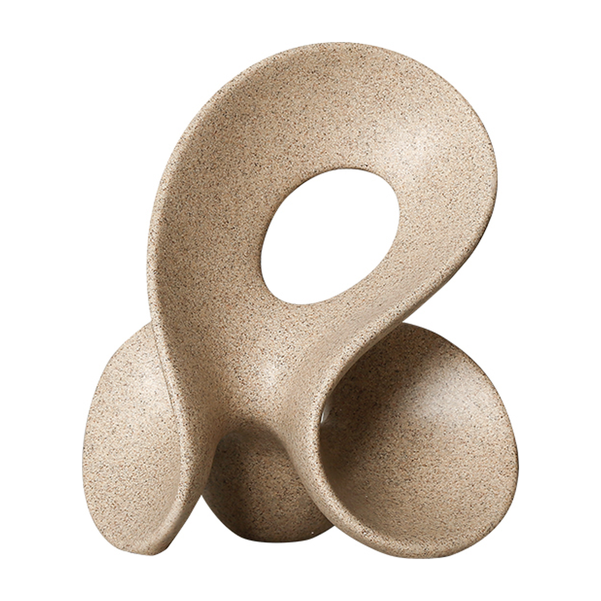 Escultura abstracta decorativa de resina beige de 23 cm con textura, diseño orgánico y orificio