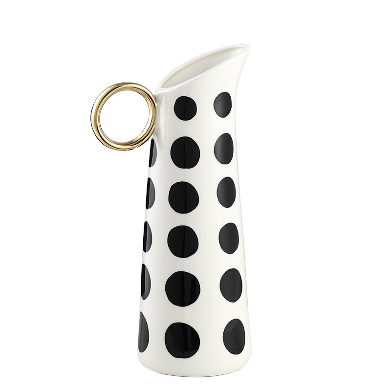 Jarrón cerámico blanco con puntos y asa dorada - Vilá Decoración - Muebles y decoración en Medellín y Colombia