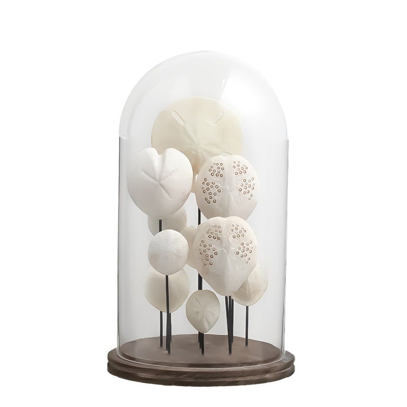 Accesorio decorativo blanco con campana de vidrio - Vilá Decoración - Muebles y decoración en Medellín y Colombia