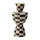 Jarrón decorativo de cerámica con diseño de cuadros en blanco y negro, de 35 cm de alto, exhibiendo