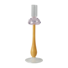 Candelabro decorativo de vidrio de 24 cm con base naranja, detalle rosa con puntos azules y