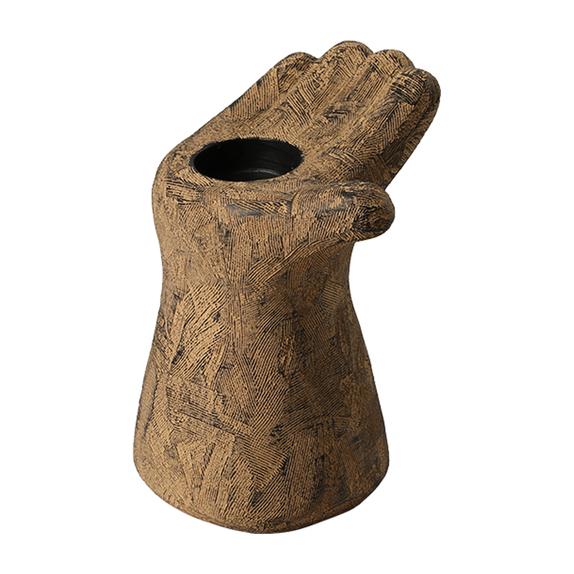 Candelabro decorativo de piedra y resina de 18 cm con forma de mano, ideal para decorar y dar un